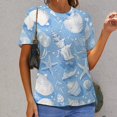 thumbnail image 6 of Beach Seashell Starfish Women's Short Sleeve T-Shirt Crew Neck Casual Summer Trendy Loose Fit Tops, 6 of 6