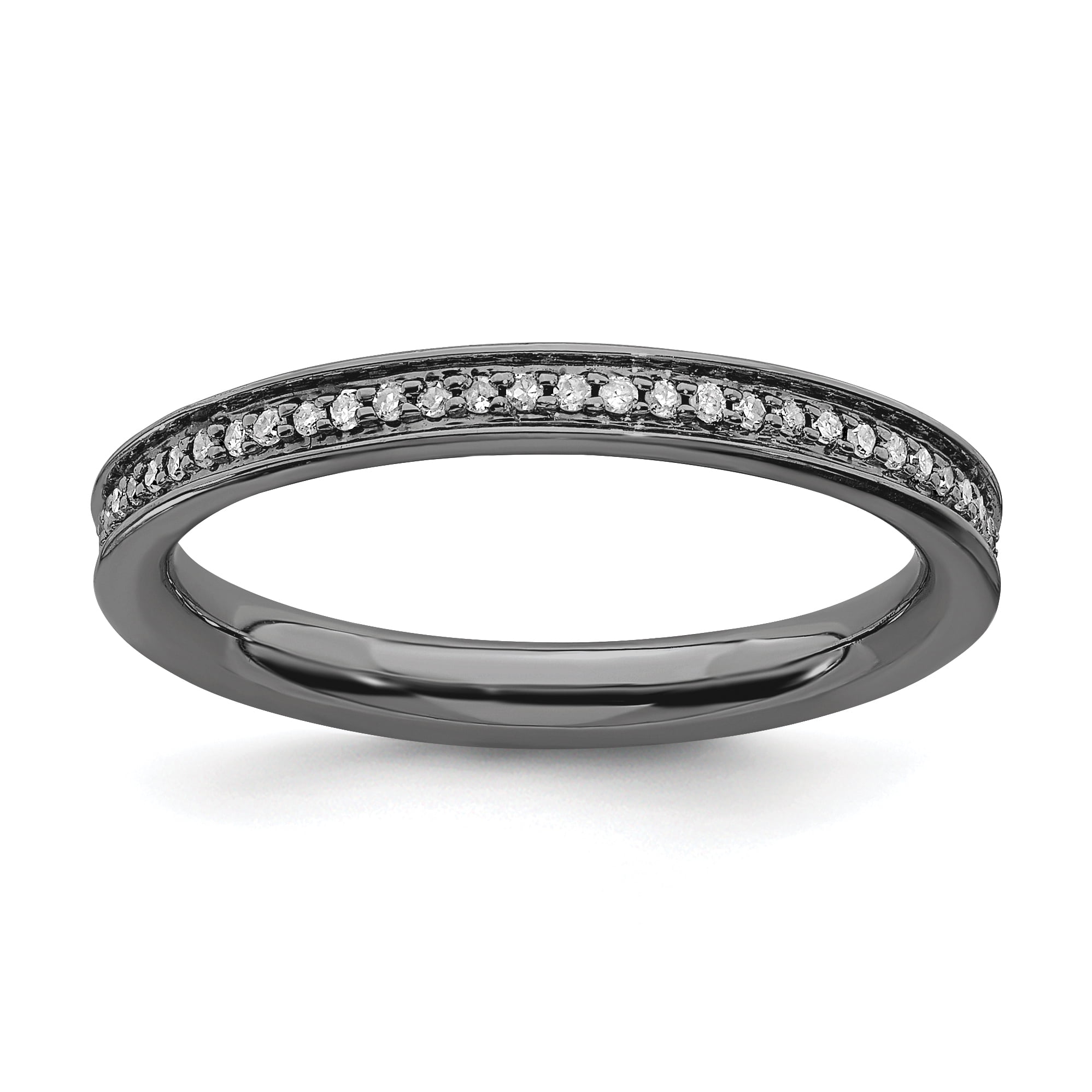 925 Sterling Silver Diamonds Black Plated Band Ring Size 10.00