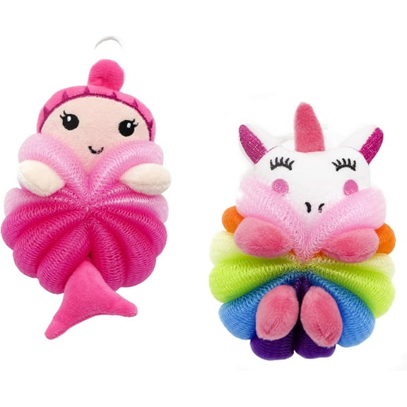 Kids Ultra Soft Bath Loofahs, Animal Cartoon Sponges for Toddler, Set of 2