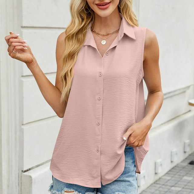 asjyhkr Womens Tank Tops Button down Sleeveless Summer Tops Loose Fitting Fashion T Shirts Solid Color