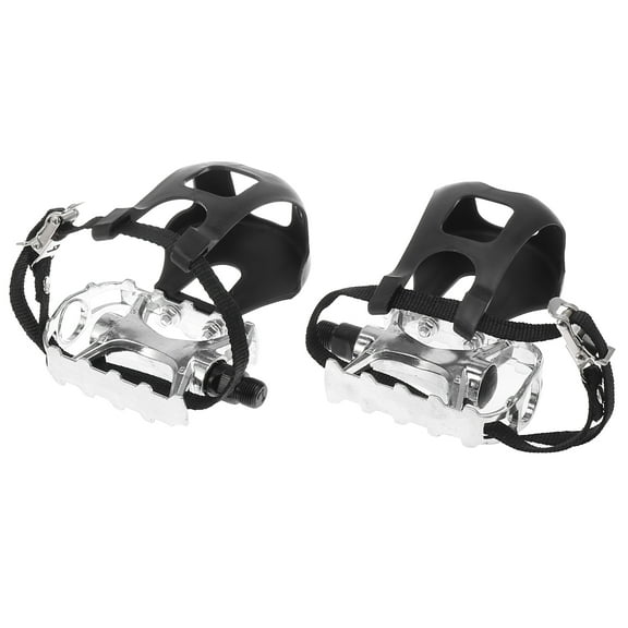Unique Bargains 1 Pair Bicycle Bike Pedals 9/16" Spindle Platform with Toe Clips Fixed Foot Strap