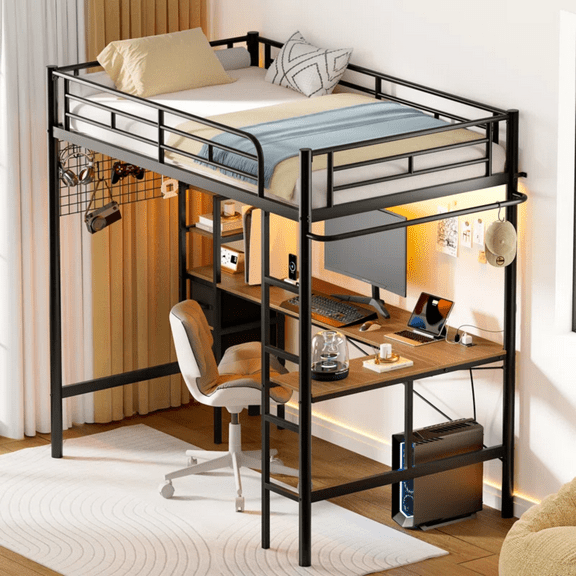 Litera Base Cama Individual Escritorio L  Negro