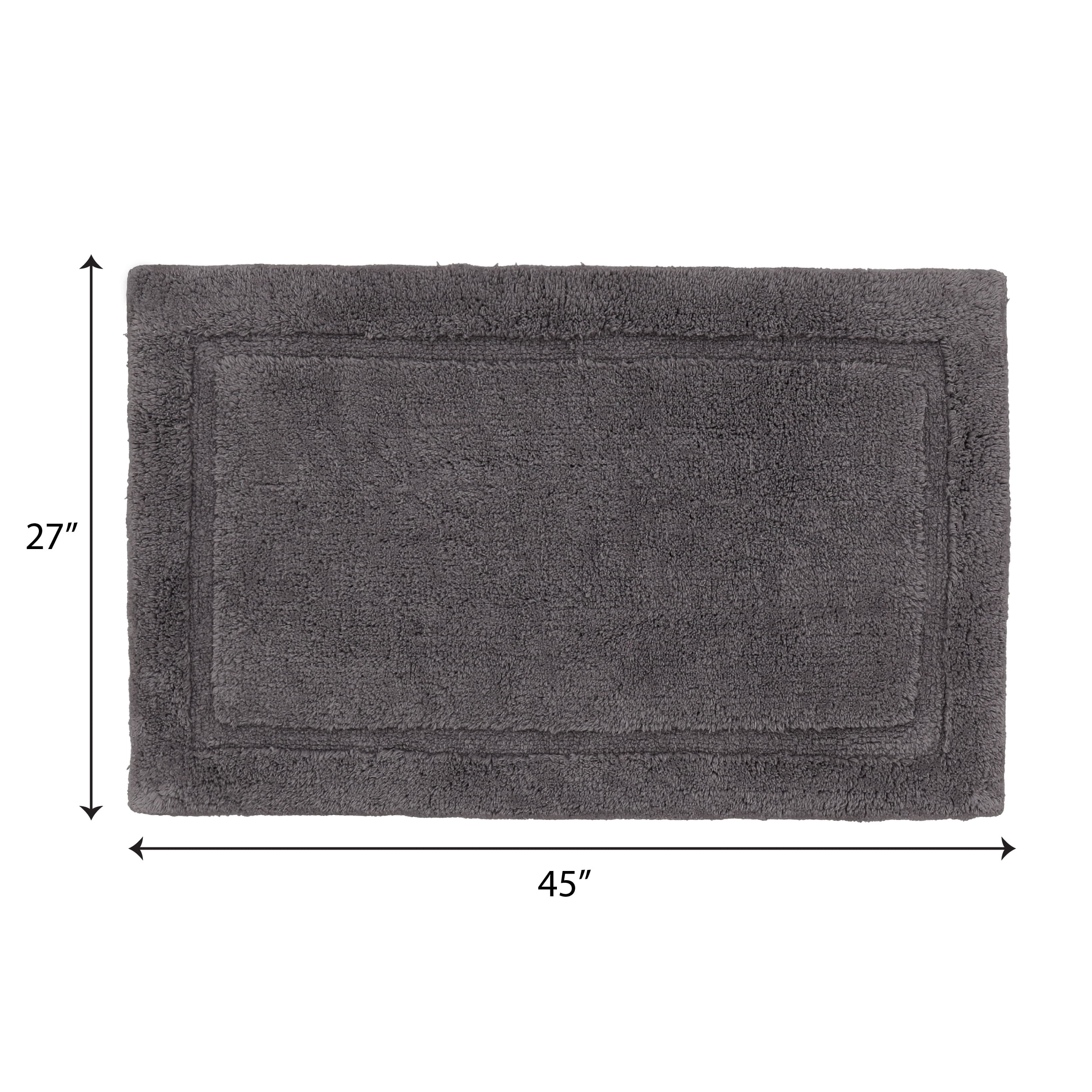 Jean Pierre New York Lydia Border 100% Cotton Bath Mat - Non-Slip Bath Rug - Charcoal Gray - 27"x45"