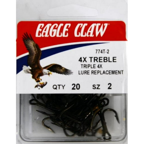 Eagle Claw 774T3-2 4X Treble Hook, Bronze, Size 2, 20 Pack