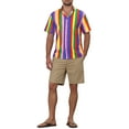 thumbnail image 2 of INSPIRE CHIC Men's Summer Vertical Stripe Print Short Sleeve Button Down Shirts L Rainbow Pink, 2 of 6