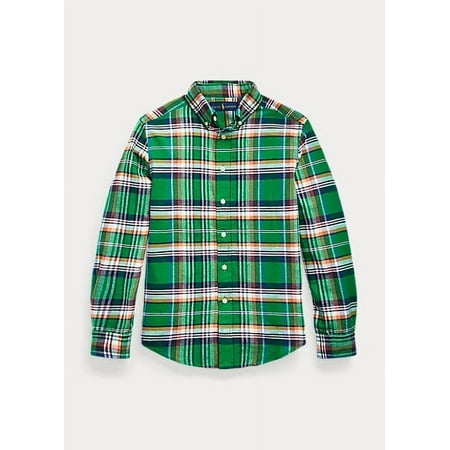 Ralph Lauren GREEN/ORANGE MULTI Boys Plaid Cotton-Linen Shirt, US 3T