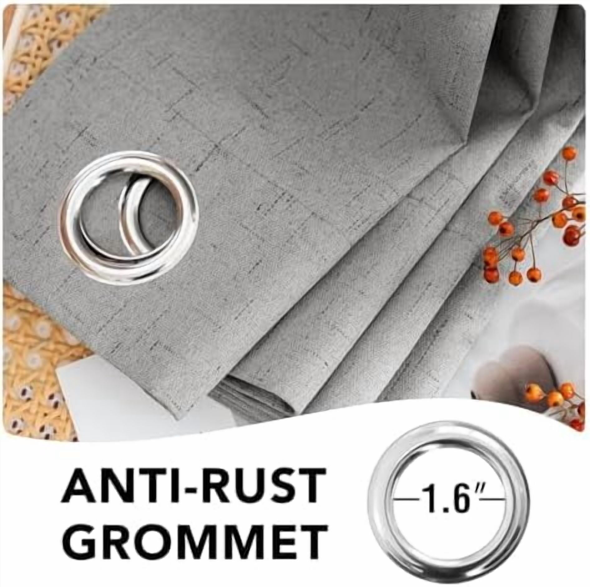 Linen Curtains 100% Blackout Curtains for Bedroom 90 inch Long Full Light Blocking Nature Linen Blended Window Curtains for Living Room Nickel Grommet (2 Panels, Dove Gray)