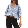 thumbnail image 2 of Guieoi Womens Tops Plus Size Trendy Women Casual Striped 3/4 Sleeve Turndown Collar Button Short Blouses Blue Black*Friday/Cyber*Monday, 2 of 7