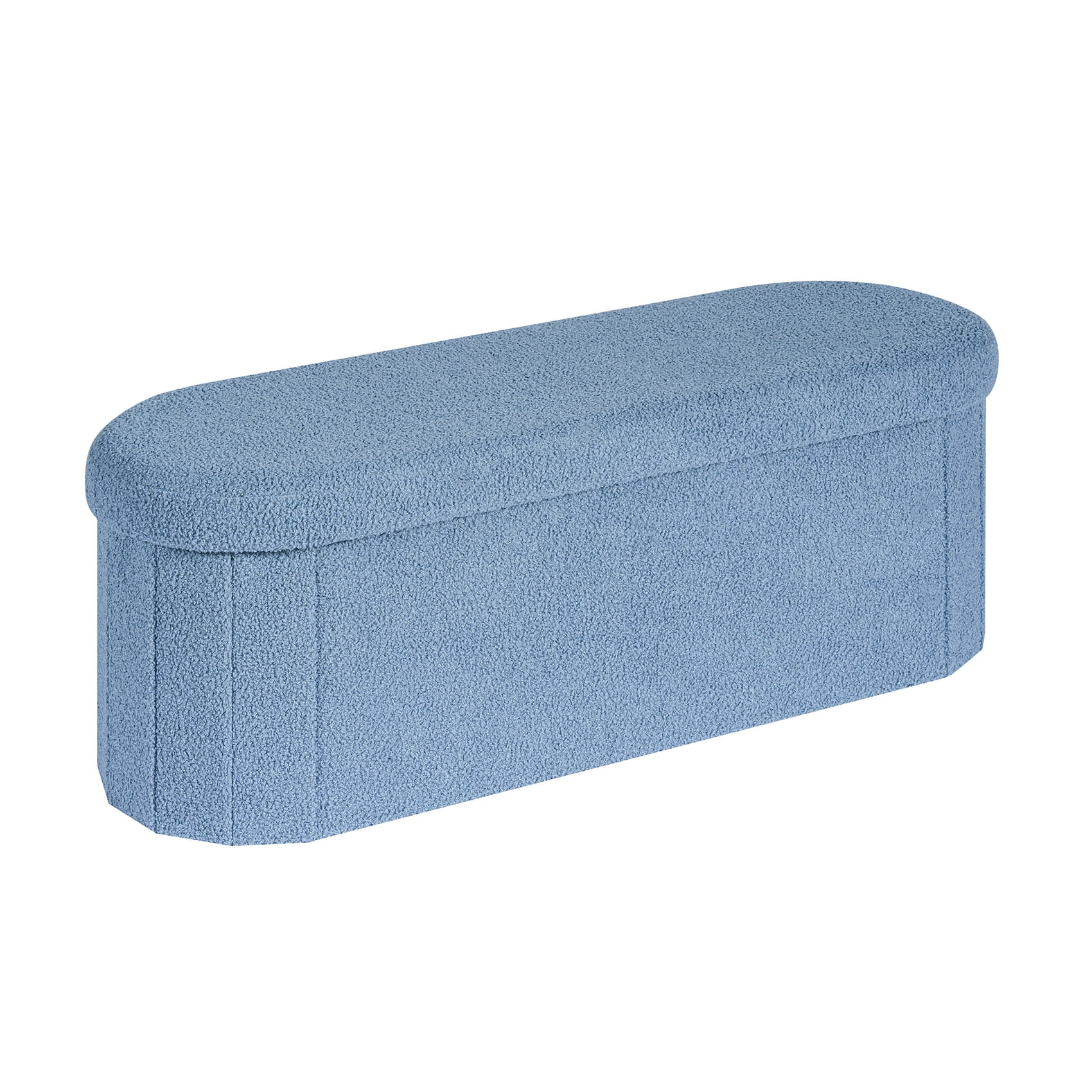 PINPLUS Storage Ottoman Bench Tufted Oval Ottoman Bench Foot Rest Velvet Bench with Storage 43" Blue