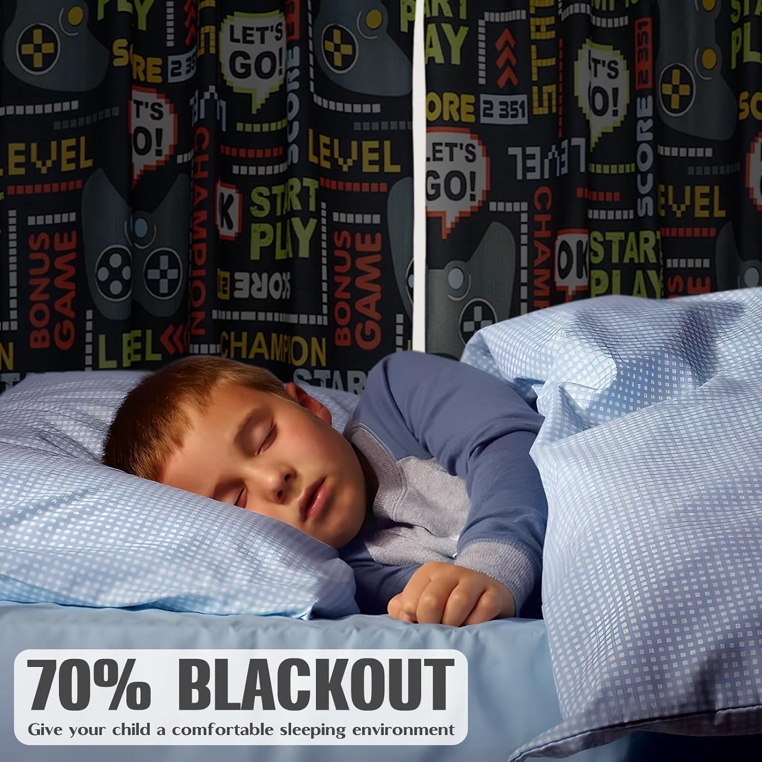Gaming Curtains for Boys Blackout Video Game Curtains Gifts for Gamer Living Room Bedroom Decor 2 Panel Set, 41"x63"