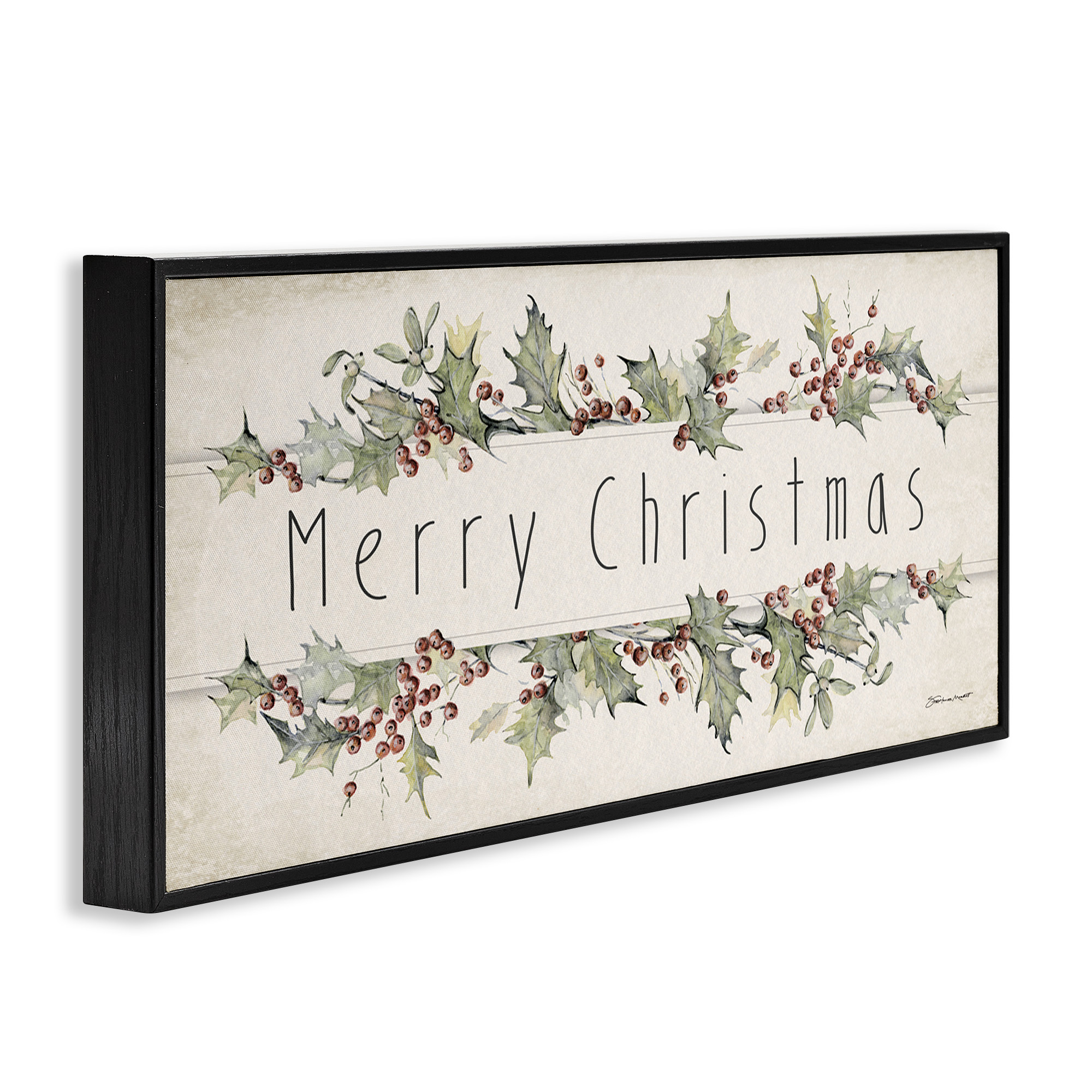 Stupell Industries Vintage Merry Christmas Sentiment Holiday Painting Black Framed Art Print Wall Art, 30 x 13