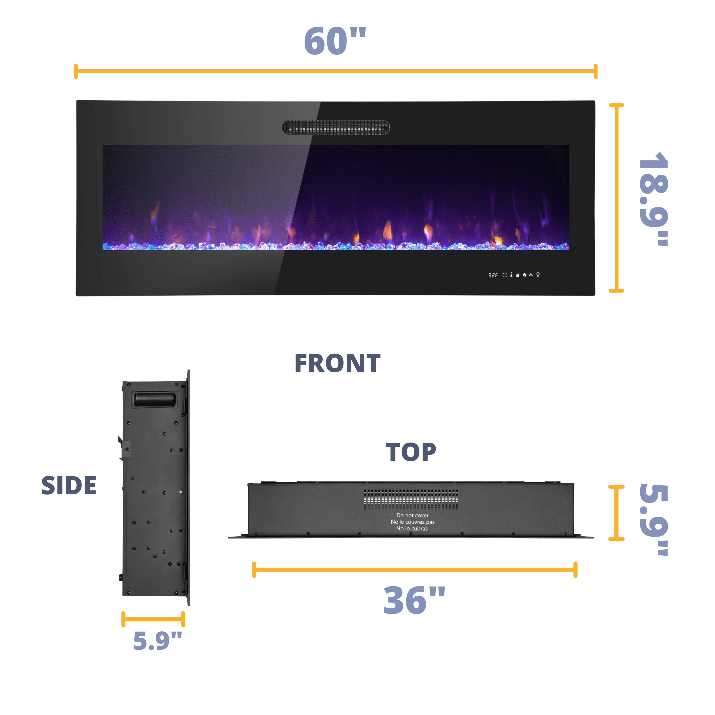 Prominence Home 60x19" Electric Remote Controlled LED Wall Mount Fireplace with Adjustable Heat and Brightness Settings