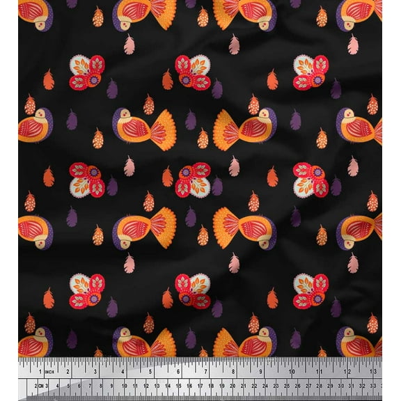 Soimoi Cotton Duck Fabric Leaves & Bird Kids Printed Fabric 1 Yard 42 Inch Wide