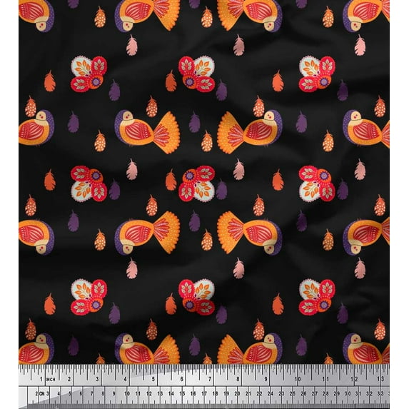 Soimoi Cotton Duck Fabric Leaves & Bird Kids Printed Fabric 1 Yard 42 Inch Wide