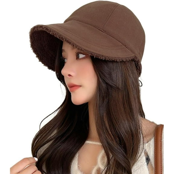 YooGuoGuo Fleece Bucket Hat for Women Wide Brim Baseball Cap Casual Equestrian Hat Soft Warm Winter Cap Skull Cap Fall Winter