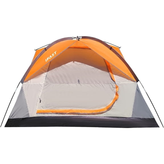 Orange 2-3 Person Waterproof Camping Tent, 3000mm Lightweight Portable Tent with Mesh Windows, for Hiking, Beach & Family Use