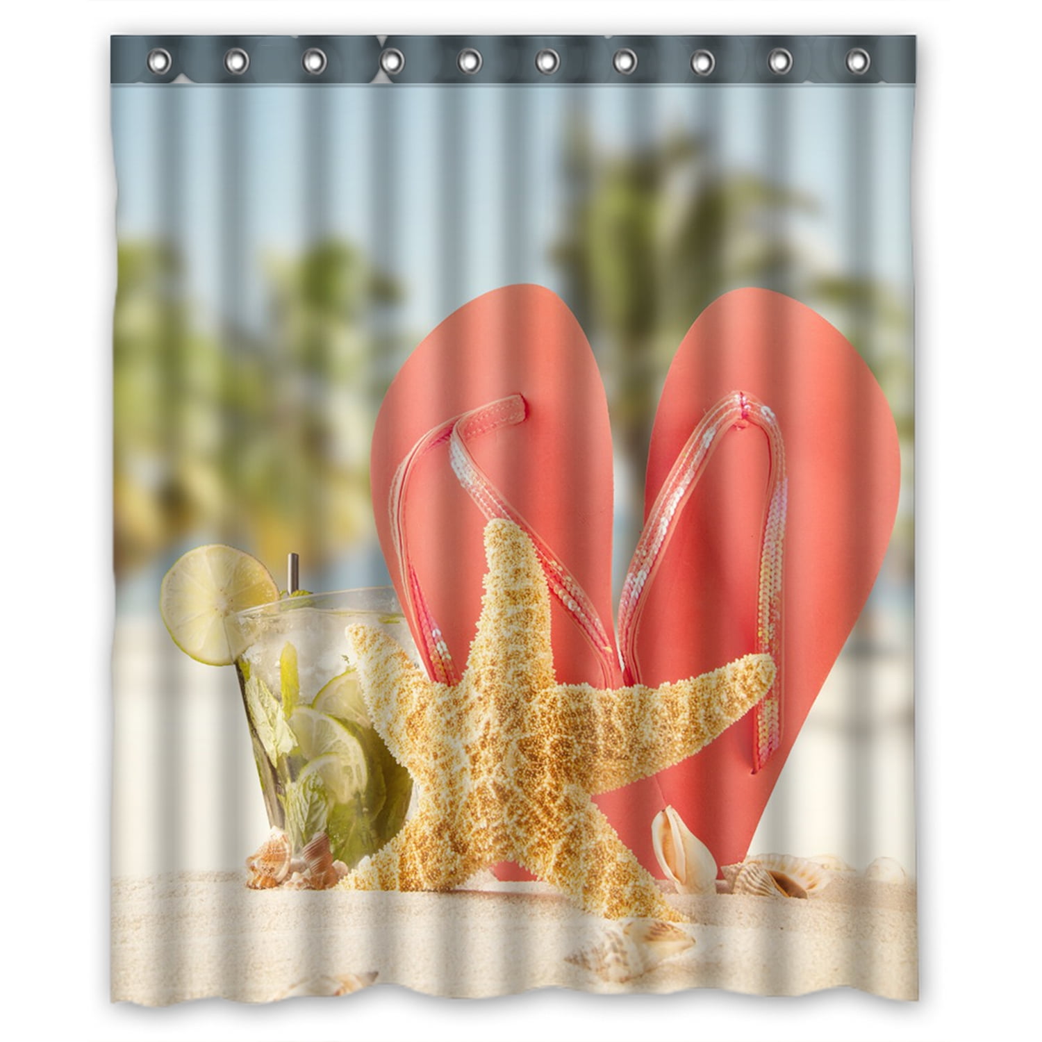 ZKGK Beach Flip Flops Waterproof Shower Curtain Bathroom Decor Sets