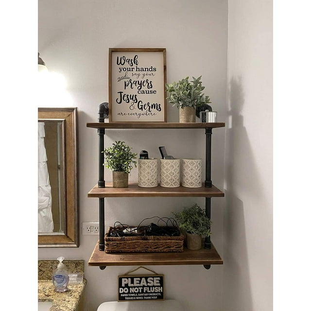 Étagère Industrielle en Tuyau Bibliothèque Rustique Moderne 24 Pouces Échelle en Bois Étagère de Rangement 3 Niveaux Design Mural Rétro Tuyau DIY Étagère