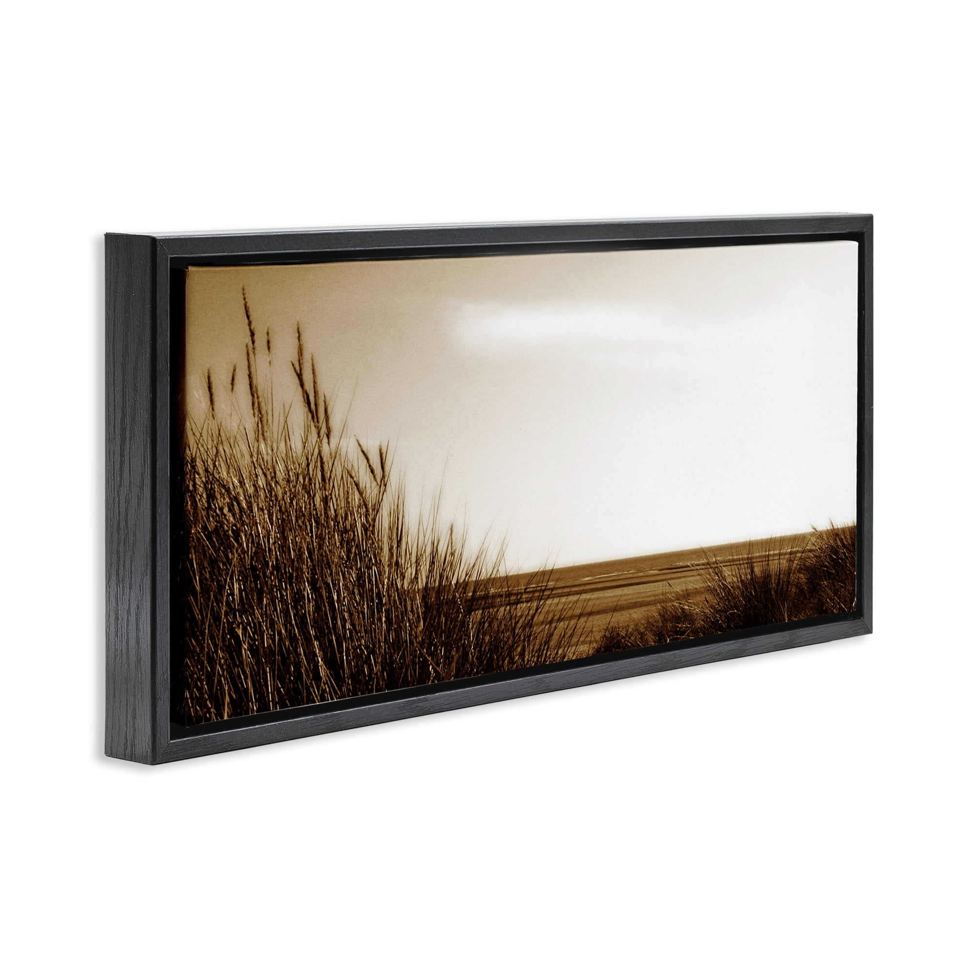 Stupell Industries Long View Horizon Coastal Photography Black Floater Framed Canvas Art Print Wall Art, 31 x 14