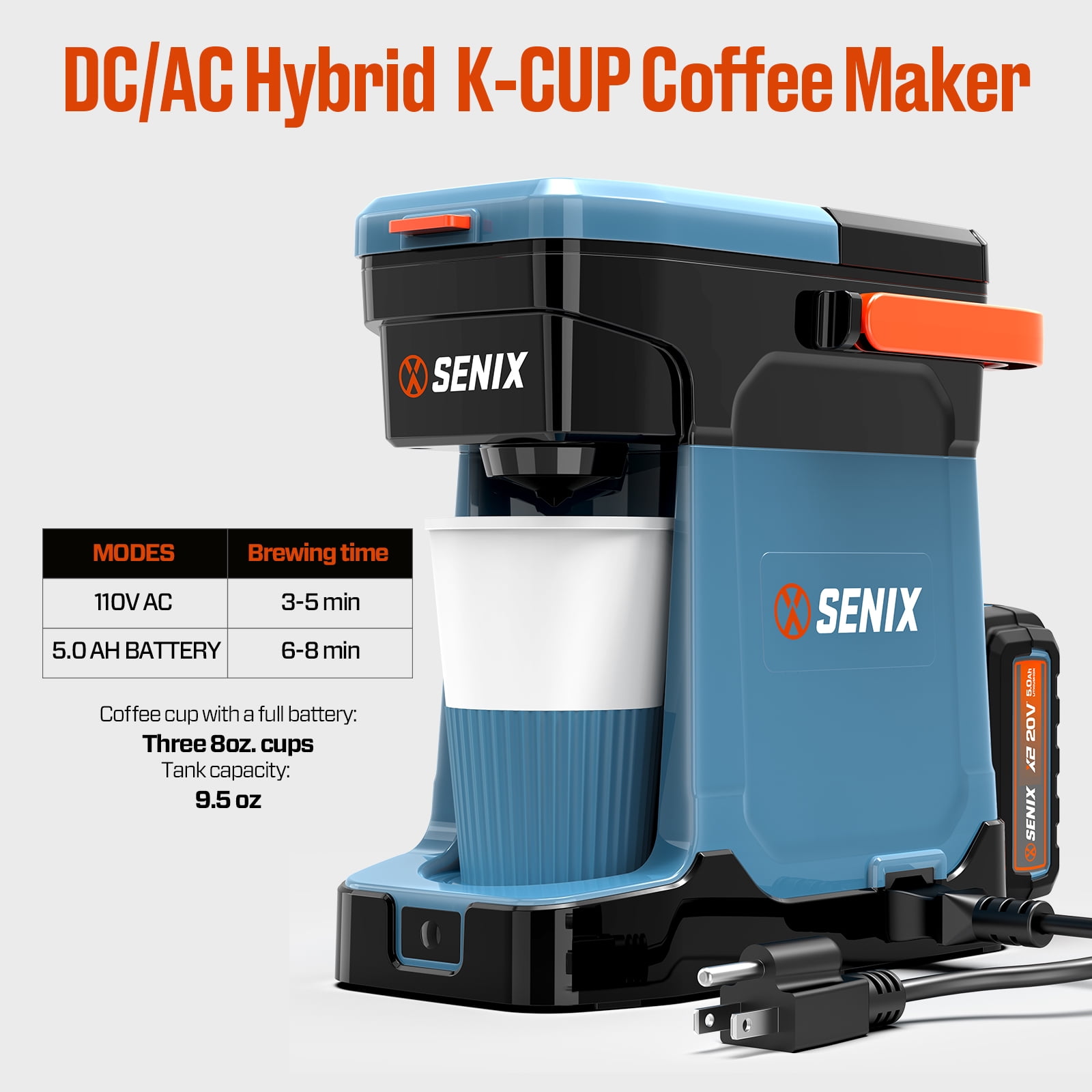 SENIX Single Serve Coffee Maker, Plug-in Battery Coffee Machine
