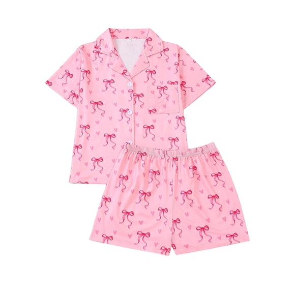 MEZZALL Cozy Kids Sleepwear Short Sleeve With Cartoon Print Soft For Girls Relaxed Fit Pajama Sets Homewear For Daily Lounging Toddler PJS