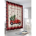 thumbnail image 3 of Christmas Trucks Standard Shower Curtain Set, Waterproof Shower Curtains for Bathroom, Xmas Tree Snowflake Red Black Check Rustic Washable Fabric Bath Curtain for Bathtub with Hooks 72x72 Inches, 3 of 6