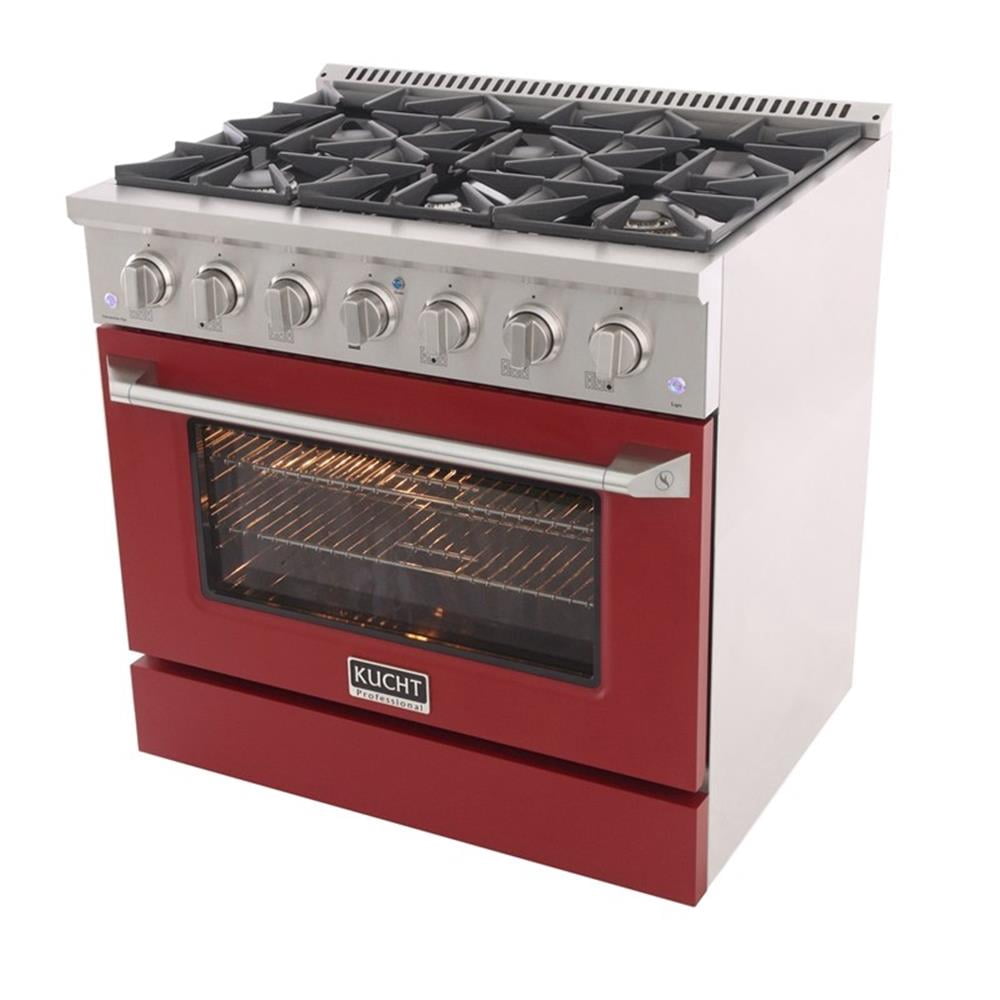 Pemberly Row 36" 5.2 cu. ft Dual Fuel Range Propane Gas Sealed Burners in Red