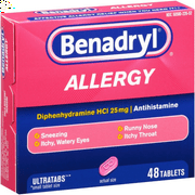 Benadryl Ultratabs Antihistamine Cold & Allergy Relief Tablets, 48 ct