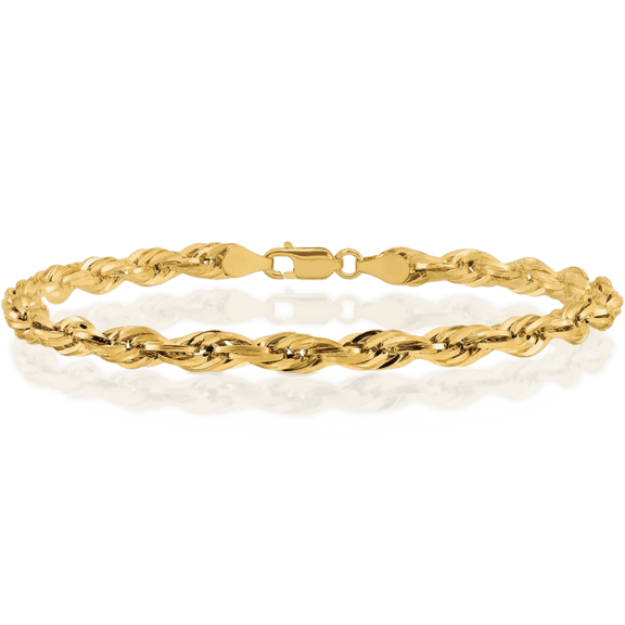 14K Solid Yellow Gold 4.75mm Rope Chain Bracelet