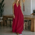 thumbnail image 2 of FAIWAD Maxi Dresses for Women Summer Sleeveless Loose Pleated V-Neck Sundresses Boho Beach Vacation Dress with Pockets, 2 of 7
