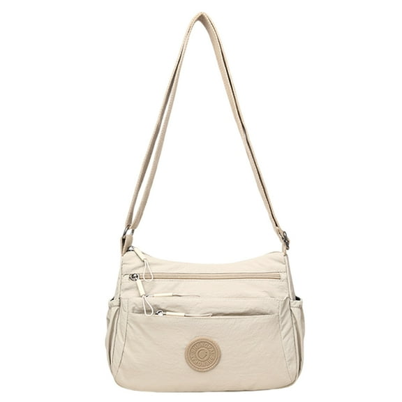 HUISZJ Casual Crossbody Bag, Oxford Versatile Women Messenger Bag, Adjustable Strap Waterproof Satchel Bag Zipper Shoulder Purse for Travel Commuting (Beige)