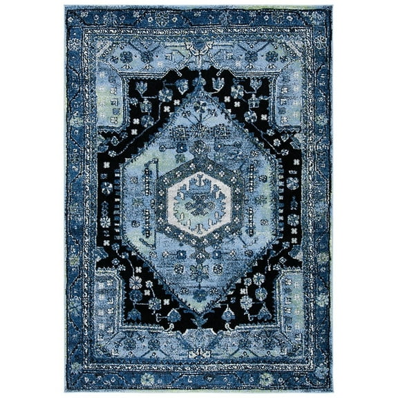 SAFAVIEH Vintage Hamadan Leone Oriental Area Rug, Light Blue/Black, 5'3" x 7'6"