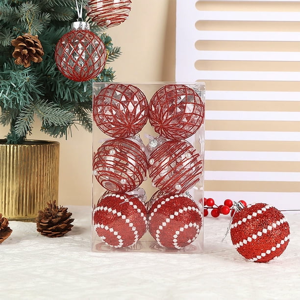 Set de 12 Bolas Navideñas Rojas de Pet Pintadas | Decoración Navideña Moderna | Bolas Colgantes de Espuma de Colores | Irrompibles | Regalo Navideño Ideal