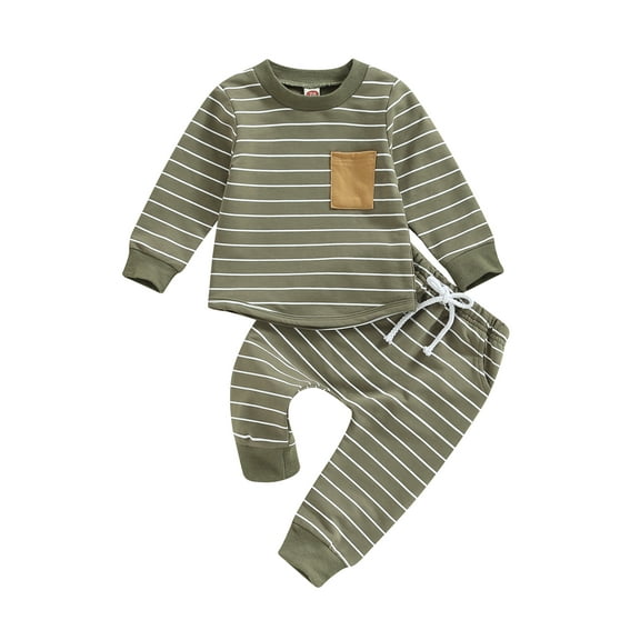 Musuos Baby Boys Pants Set, Striped Long Sleeve Crew Neck Sweatshirt with Elastic Waist Sweatpants Fall Outfit
