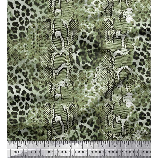 Soimoi Gray Rayon Fabric Leopard & Snake Animal Skin Decor Fabric Printed BTY 58 Inch Wide