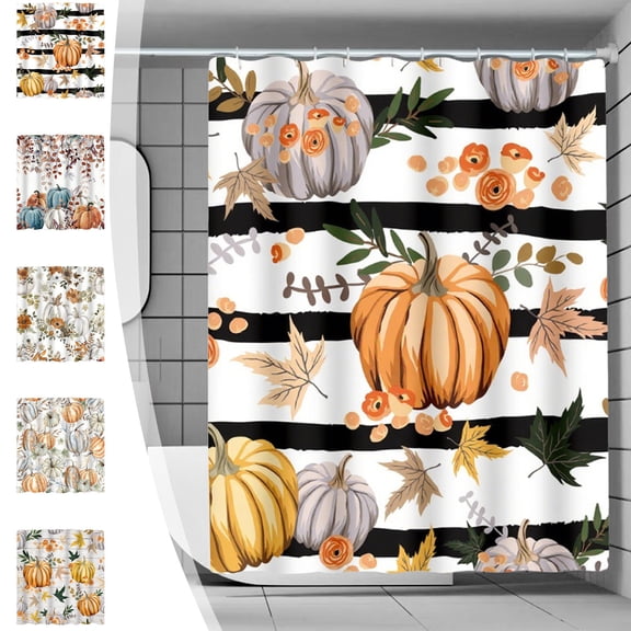 Sahpxhe Shower Curtain Halloween Thanksgiving Day Bathroom Decor,Waterproof Bath Curtain with Pumpkin Pattern,Punch-Free Bathroom Partition with 12 Hooks,70.9X70.9in,Multicolor-A