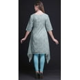 thumbnail image 3 of Bimba Blue Leaves & Damask Floral Asymmetric Kurta Indian Tunic Tops For Women Printed Indian Clothing XSmall, 3 of 6