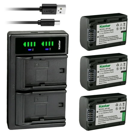 Kastar 3-Pack Battery and LTD2 USB Charger Compatible with Ordro NP-180 NP180 Battery Ordro HDR-AE8 AE8 Digital Camcorder HD 4K 3 inch IPS Touch Screen Vlog DV Camera IR Night Vision