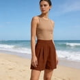 thumbnail image 4 of Atogsazn Womens Summer High Waisted Shorts Casual Dessy Pleated Cotton Linen Jogger Shorts Beach Pants Brown XXL Fashion, 4 of 9