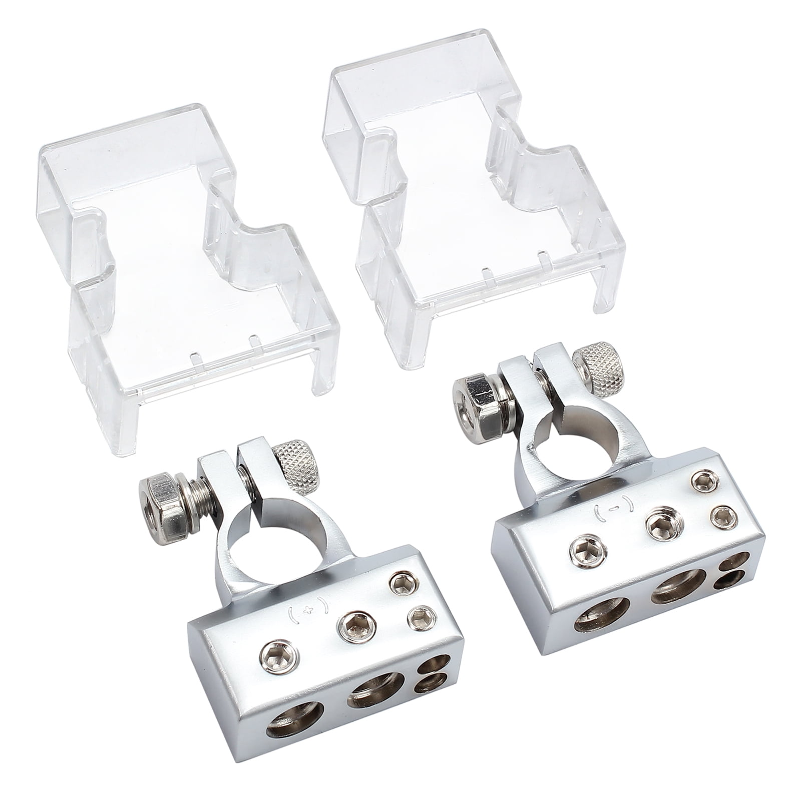 2//4//8//10 AWG Positive Negative Car Battery Post Clamp with 2 Clear Covers Shims for Car Auto Caravan Marine Boat Motorhome Car Battery Terminal Connectors Kit