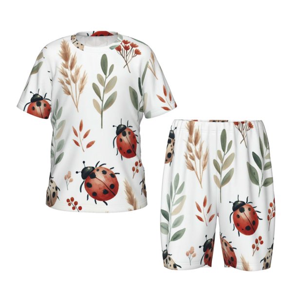 Balery Watercolor Ladybug Conjunto de Pijama Infantil de Manga Corta con Estampado – Ropa de Dormir de Algodón Suave-X-Large
