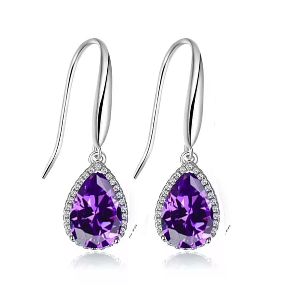 14k White Gold 4 Ct Created Amethyst Teardrop Earrings Jewelry for Women Plated by Paris Jewelry