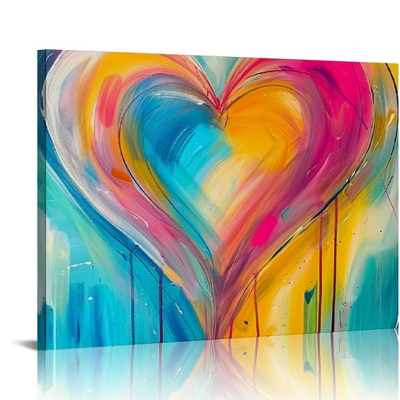 JEUXUS Love Heart Canvas Wall Art Colorful Textural Heart Picture Print Abstract Graffiti Painting Romantic Artwork for for Living Room Bedroom Home Decor Framed Ready to Hang(Heart