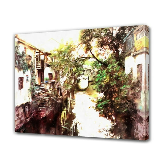 Jiangnan Water Town Landscape Oil Painting Poster Decorative Painting Canvas Wall Art Living Room Posters Bedroom Painting,Frame-style,16x24inch(40x60cm)