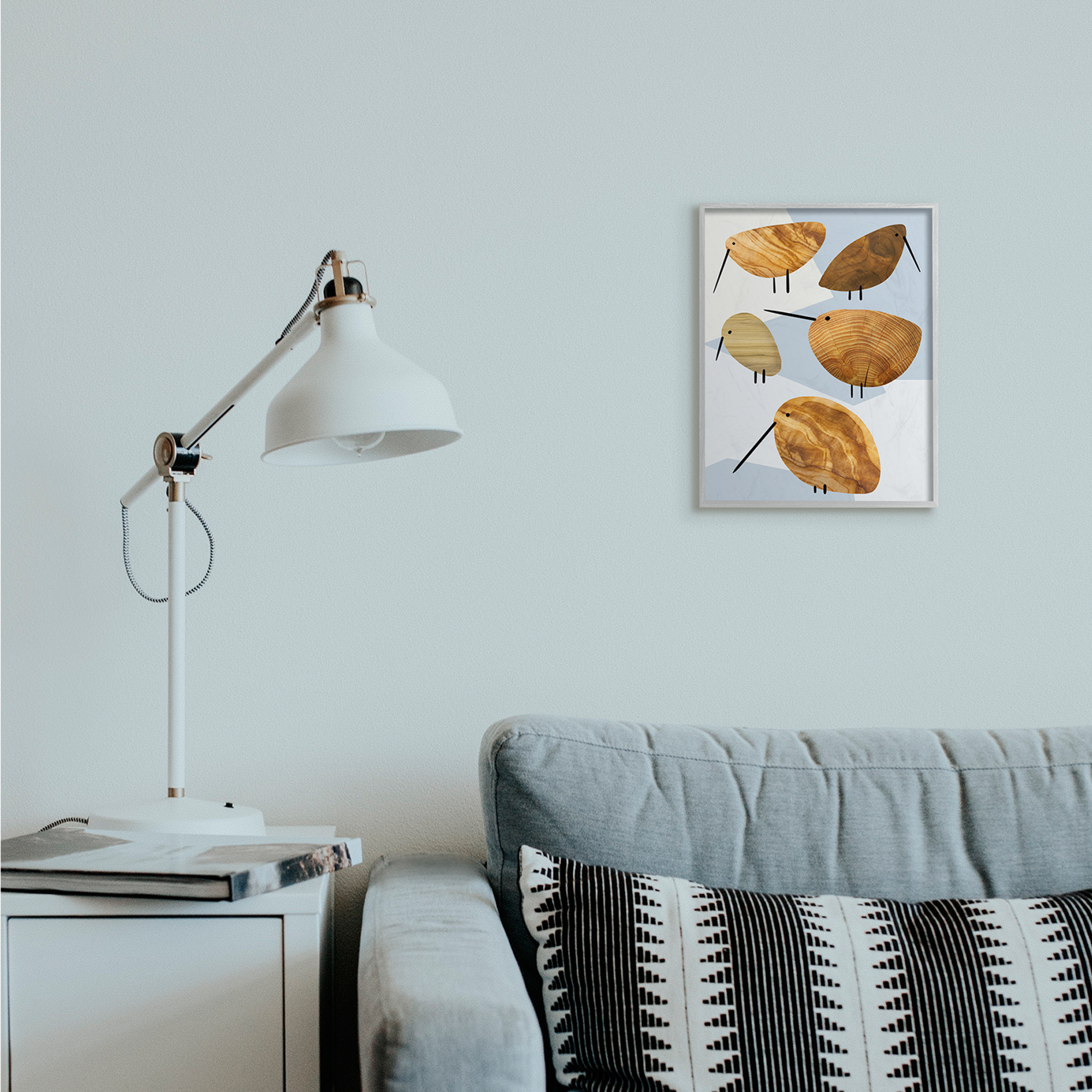 Stupell Industries Abstract Tree Pattern Birds Blue Geometric Shapes Gray Framed by Daphne Polselli