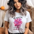 thumbnail image 2 of Faith Graphic Tee for Women – Bible Verse Shirt Heals the Brokenhearted, Flower Bouquet Design, Light Pink, Size S, 2 of 6