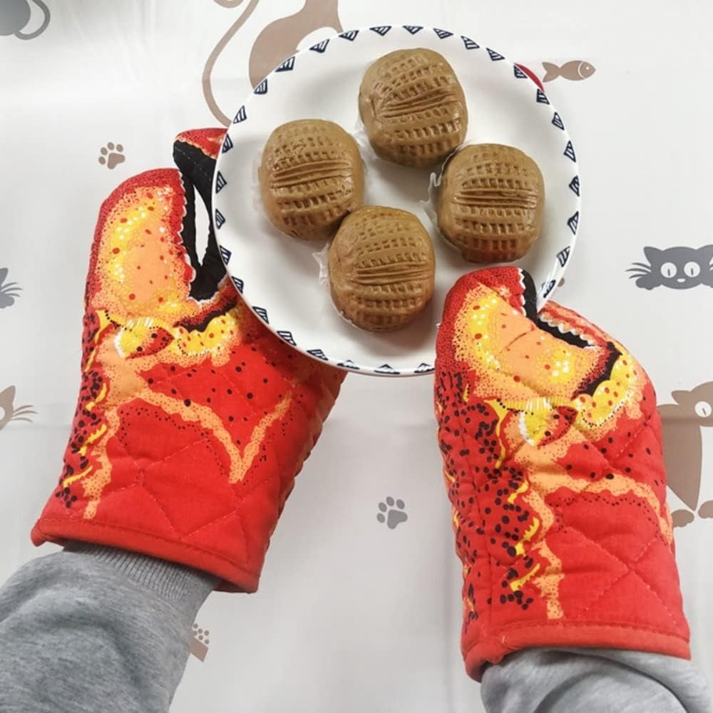 1 Pair Lobster Claw Oven Mitts Long Cotton Crab Claw Baking Insulation Gloves Microwave Heat Resistant Non-Slip BBQ Gloves