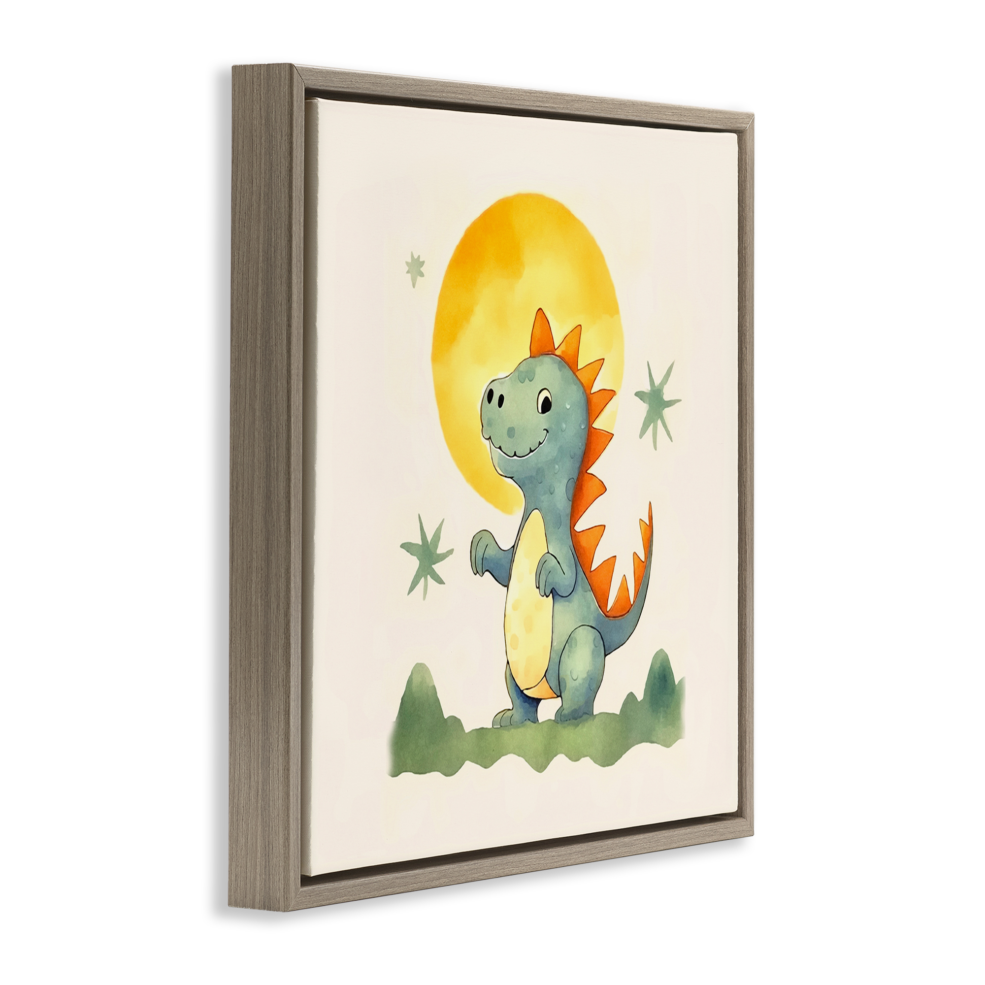 Stupell Industries Dino Under Moonlight Animals Painting Brown Floater Framed Canvas Art Print Wall Art, 25 x 25