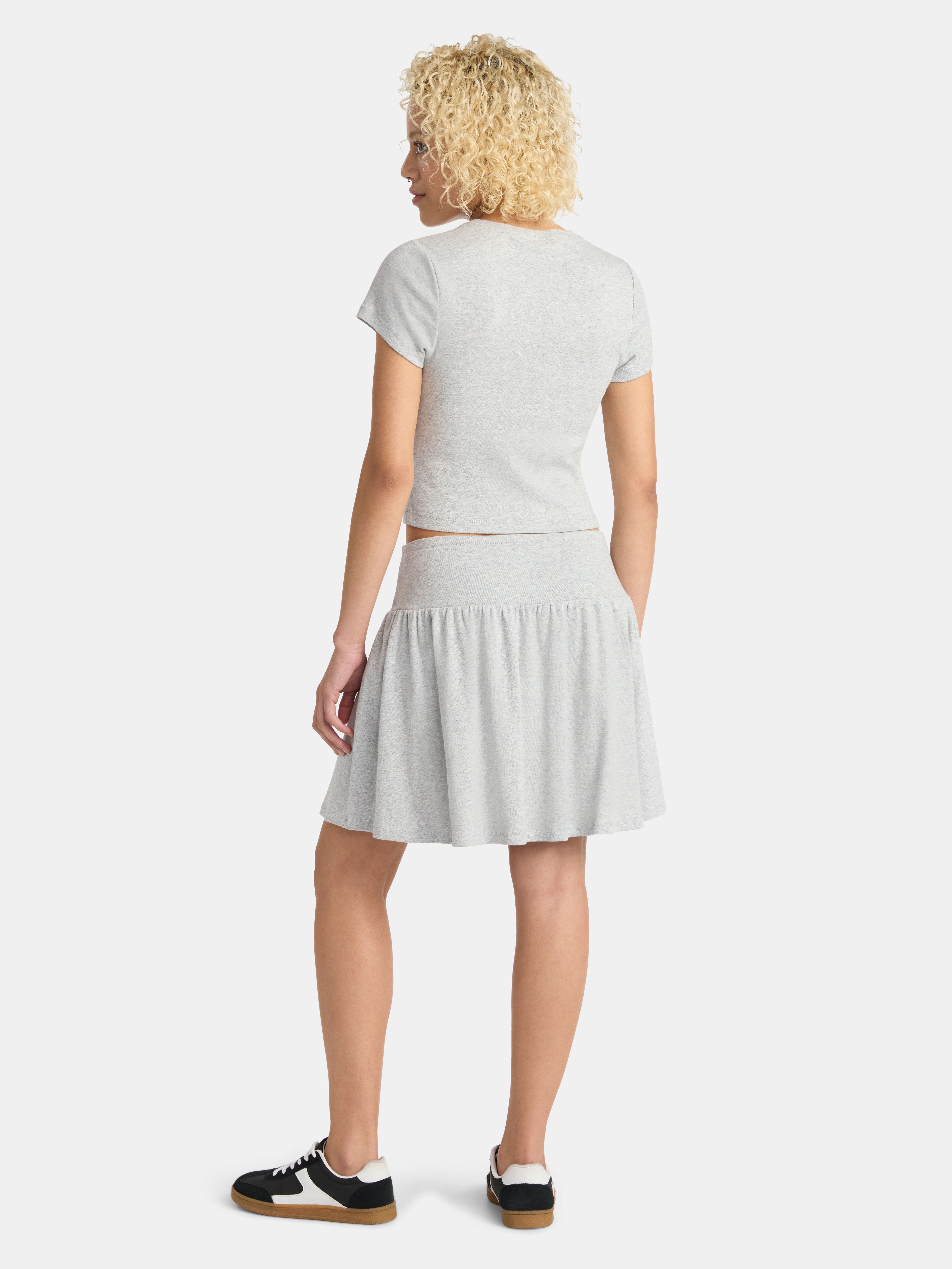 No Boundaries Cotton Knit Baby Tee and Mini Skirt Set, 2-Piece, Women's