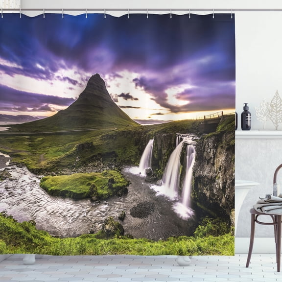 Ambesonne Iceland Shower Curtain, Kirkjufell Oceanic Cloudy, 69"Wx70"L, Multicolor